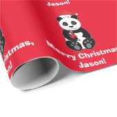 Papier Cadeau Panda Ours avec Bambou Noël personnalisable (Coin rond)