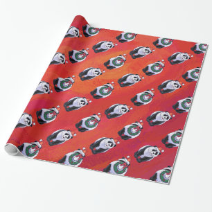 Papier Cadeau Panda Ours Noël Rouge