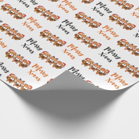 Papier Cadeau Panda rouge Animaux de Noël mignons Pandas rouges  (Coin)