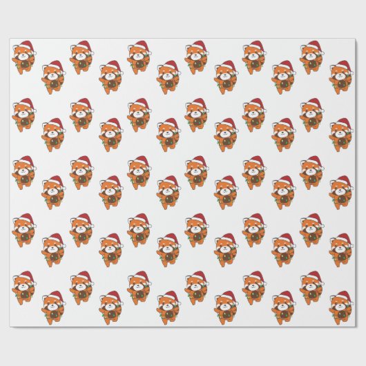 Papier Cadeau Panda rouge Animaux d'hiver Pandas rouge enveloppe (Plat)