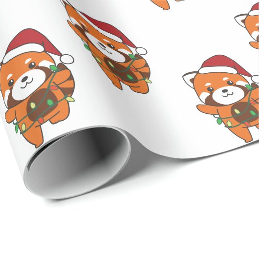 Papier Cadeau Panda rouge Animaux d'hiver Pandas rouge enveloppe (Coin rond)