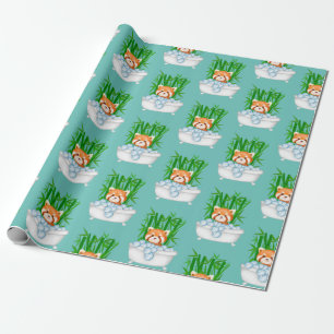Papier Cadeau Panda rouge mignonne dans Baignoire Baignoire Bamb