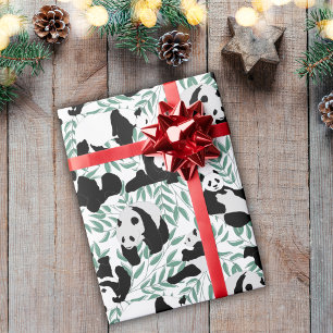 Papier Cadeau Pandas mignons et Feuilles