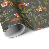 Papier Cadeau Pandas rouges dans la Forêt Noire (Coin rond)