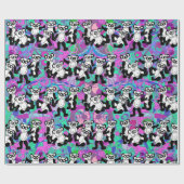 Papier Cadeau Pandas sur violet (Plat)