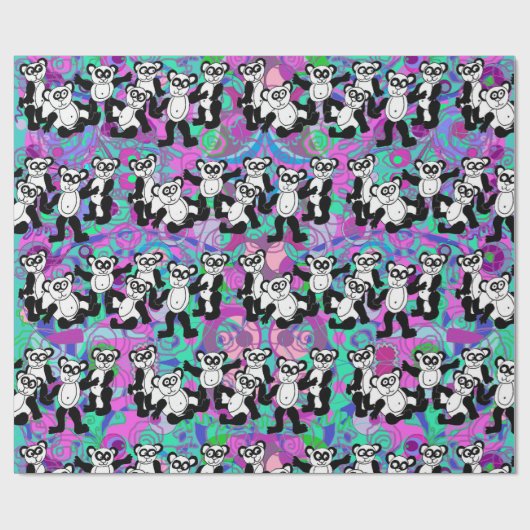 Papier Cadeau Pandas sur violet (Plat)