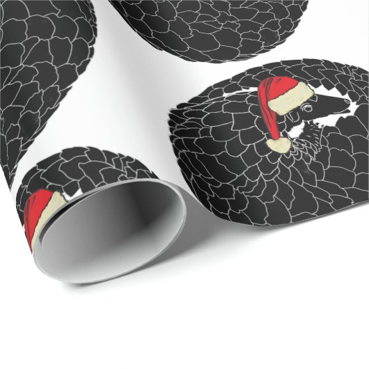 Papier Cadeau Pangolin enroulé Noël noir et blanc (Coin rond)