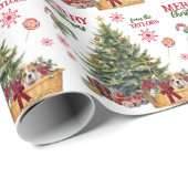 Papier Cadeau Panier de chiot Bulldog sous l'arbre (Coin rond)