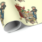 Papier Cadeau Panier d'épicerie Retro Family, Mom and Kids (Coin rond)