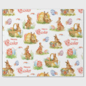 Papier Cadeau Paniers lapins vintages de Pâques (Plat)