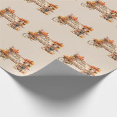 Papier Cadeau Panneau bon thanksgiving bois & Scène d'automne (Coin)