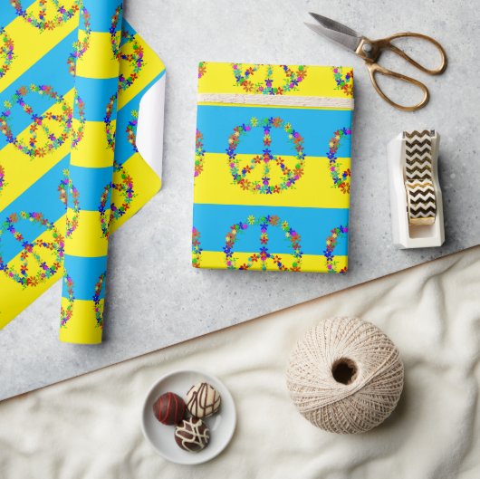 Papier Cadeau Panneau de paix avec fleurs, drapeau ukrainien bou (Artisanat)