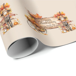 Papier Cadeau Panneau en bois de Thanksgiving & Scène d'Automne