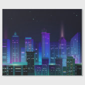 Papier Cadeau Panorama de la ville de nuit avec lumière néon sur (Plat)