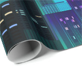 Papier Cadeau Panorama de la ville de nuit avec lumière néon sur (Coin rond)