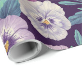 Papier Cadeau Pansies colorées sur violet profond (Coin rond)
