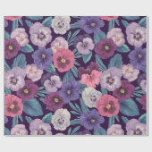 Papier Cadeau Pansies colorées sur violet profond (Plat)