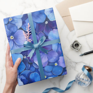 Papier Cadeau Pansies de style aquarelle bleu violet imprimé Flo
