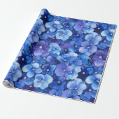 Papier Cadeau Pansies de style aquarelle bleu violet imprimé Flo (Déroulé)