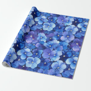 Papier Cadeau Pansies de style aquarelle bleu violet imprimé Flo