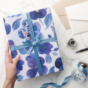 Papier Cadeau Pansies de style aquarelle bleu violet imprimé Flo