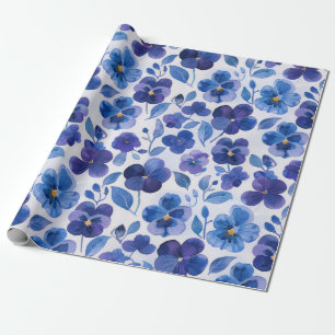 Papier Cadeau Pansies de style aquarelle bleu violet imprimé Flo
