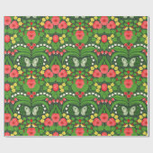 Papier Cadeau Pansies rouges, oiseaux et papillons (Plat)