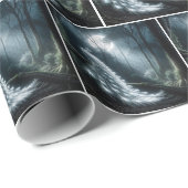 Papier Cadeau Paon blanc dans la forêt nocturne (Coin rond)