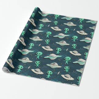 Papier Cadeau Paper Cut Out Aliens and UFOs wrapping paper