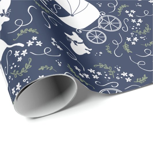 Papier Cadeau Papier à Baby shower Bulldog français (Coin rond)