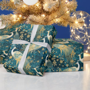 Papier Cadeau Papier à écouvillonnage de paon Animaux de bois