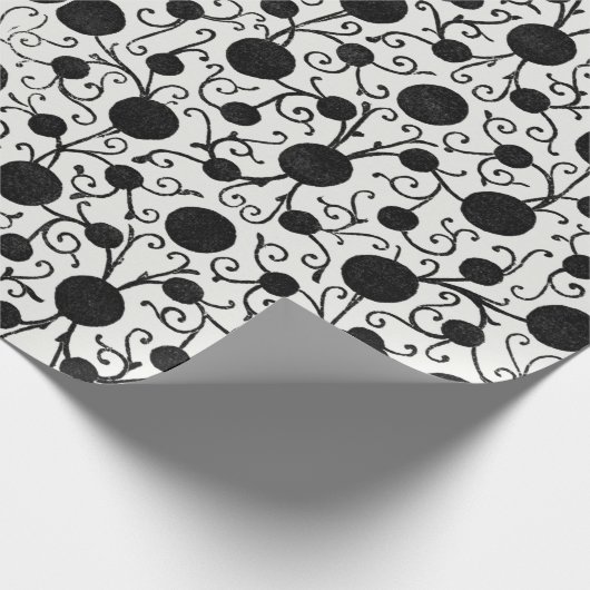 Papier Cadeau Papier à enveloppement à motif floral noir (Coin)