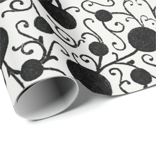 Papier Cadeau Papier à enveloppement à motif floral noir (Coin rond)