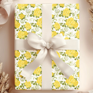 Papier Cadeau Papier à enveloppement à motifs de roses jaunes