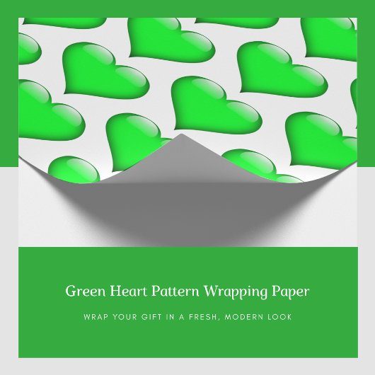 Papier Cadeau Papier à enveloppement blanc Coeur vert