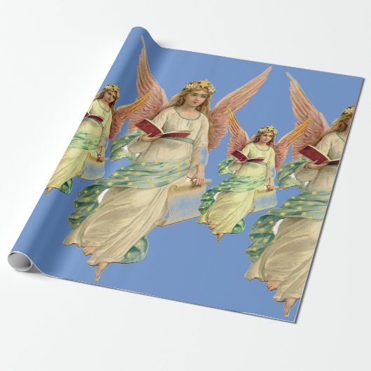 Papier Cadeau Papier à enveloppement BLEU ANGELS VINTAGE (Déroulé)