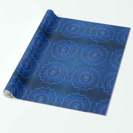 Papier Cadeau Papier à enveloppement bleu mandala brillant, 30 p (Déroulé)