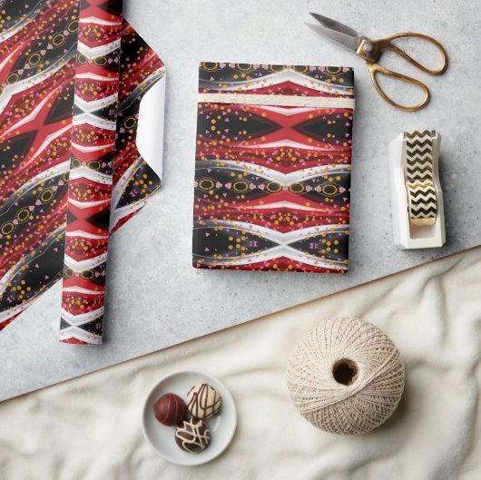 Papier Cadeau Papier à enveloppement brillant Abstrait rouge noi (Artisanat)