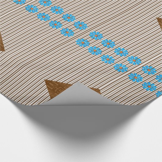 Papier Cadeau Papier à enveloppement brillant Brown rayures Fleu (Coin)