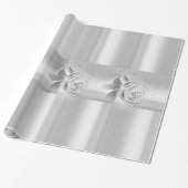 Papier Cadeau Papier à enveloppement brillant Silver Floral (Déroulé)