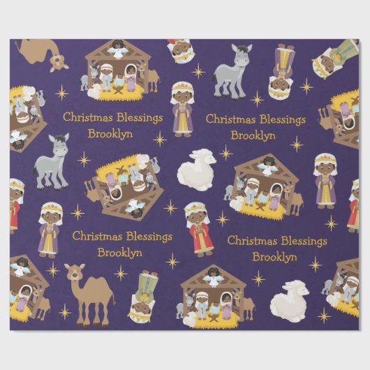 Papier Cadeau Papier à enveloppement de la Nativité noire (Plat)