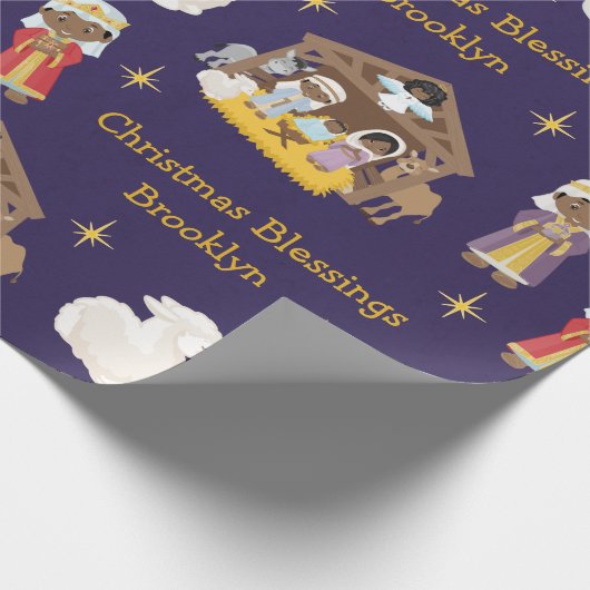 Papier Cadeau Papier à enveloppement de la Nativité noire (Coin)