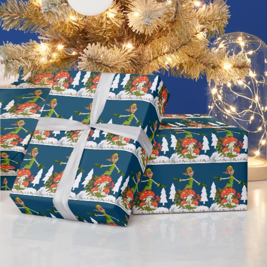 Papier Cadeau Papier à enveloppement de Noël Elf Arbre blanc (Vacances)