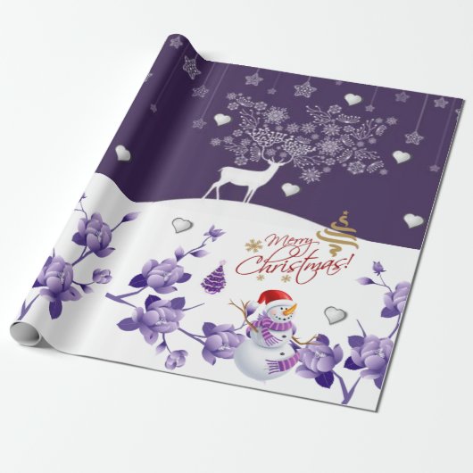 Papier Cadeau Papier à enveloppement de Noël Snowman violet (Déroulé)