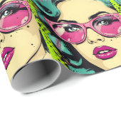 Papier Cadeau Papier à enveloppement de softball Pop Art (Coin rond)