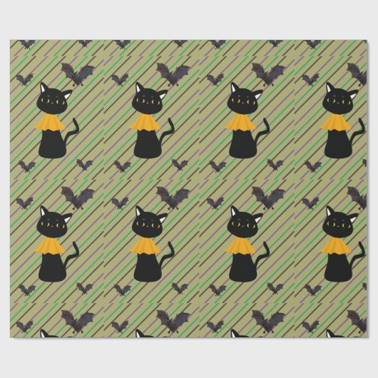 Papier Cadeau Papier à enveloppement d'Halloween, Chat noir (Plat)