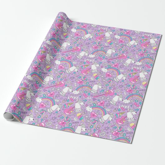 Papier Cadeau Papier à enveloppement Llama Unicorn (Déroulé)