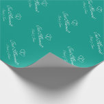 Papier Cadeau Papier à enveloppement mariage turquoise personnal<br><div class="desc">Papier à enveloppement mariage personnalisé et chic. Papier d'emballage personnalisé pour des cadeaux de faveur symboliques aux invités ou juste pour les nouveaux mariés. Ajoutez votre propre message personnalisé. Logo élégant des coeurs qui s'emboîtent. Ambiance romantique aqua bleu et blanc design motif avec nom de mariée et mariée / couple...</div>