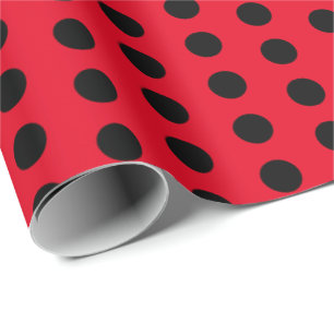 Papier Cadeau Papier à enveloppement noir et rouge Polka classiq