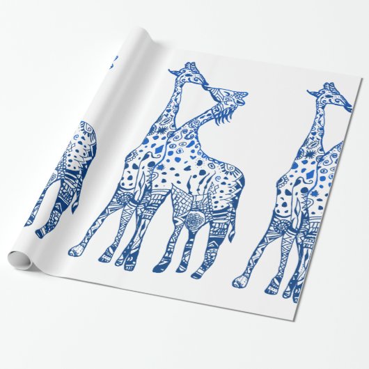 Papier Cadeau Papier à enveloppement pour baiser Giraffes (Déroulé)